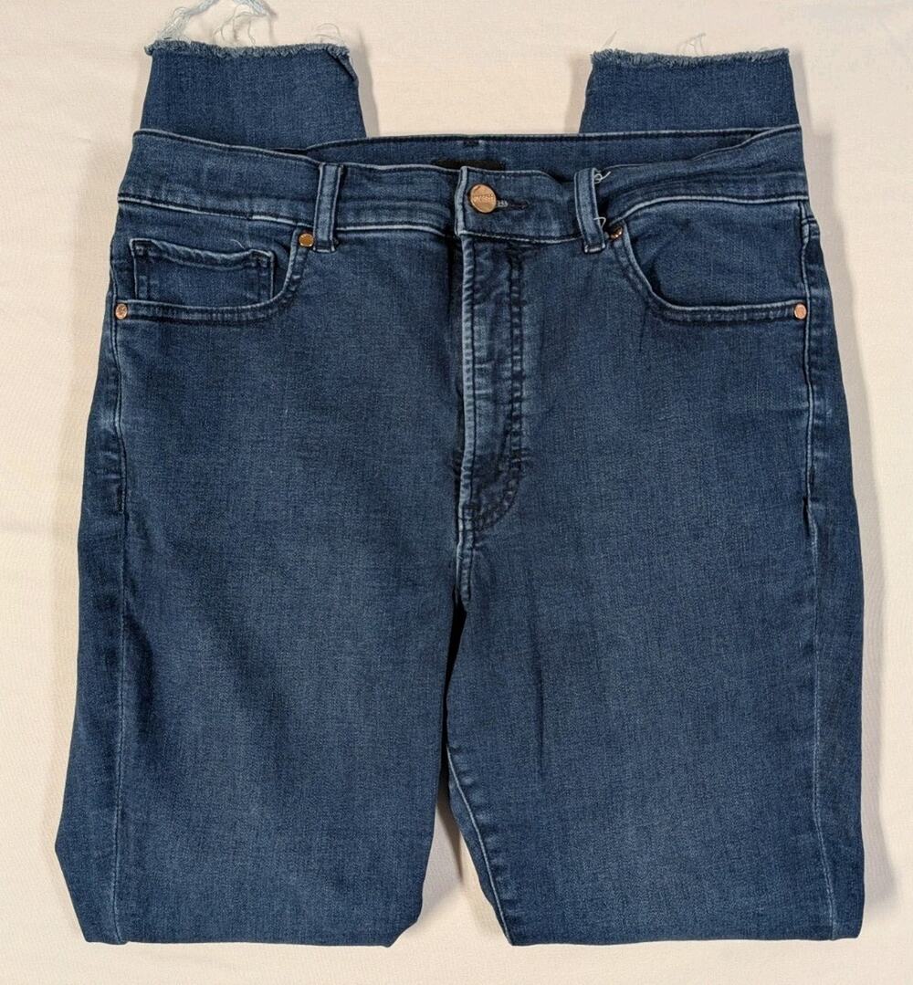 Express Jeans Womens 12L Long Skinny High Rise Blue Denim Raw Hem